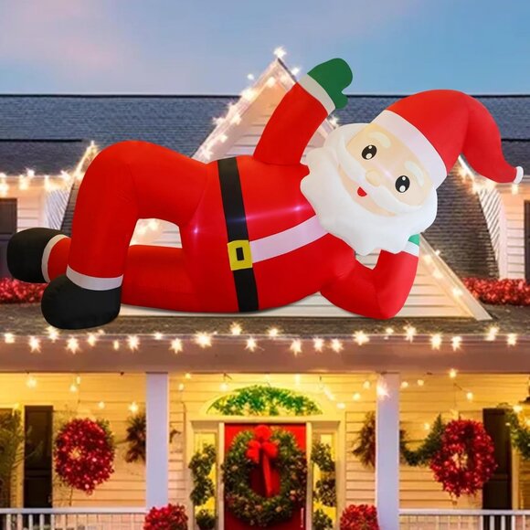🆕12FT Christmas Inflatables Lying Santa with Built in LED Outdoor Decorations - Picture 3 of 10